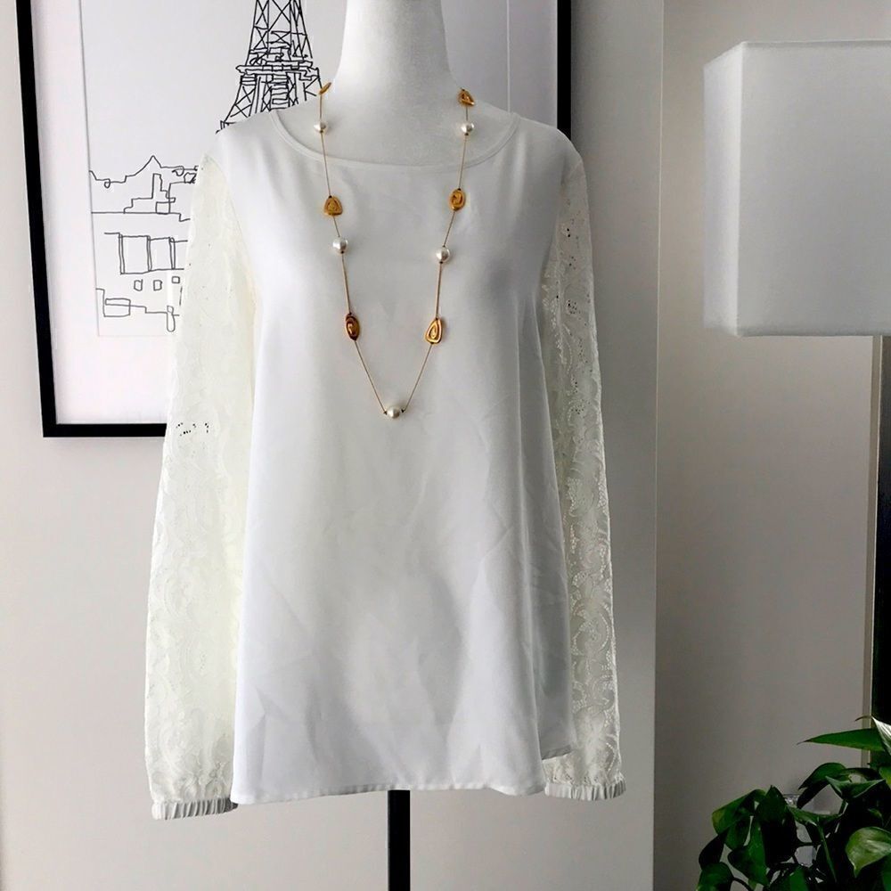 Nine West Lace insert Round neck Chiffon Top